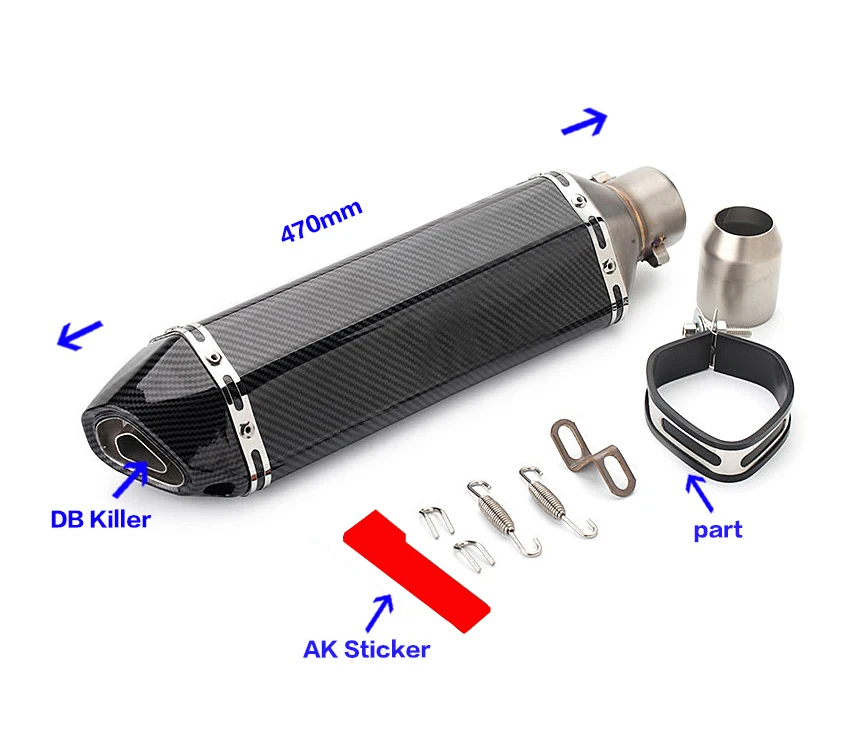 51mm Motorcycle Muffler Ak Exhaust Escape End Tail Silencer Pipe Pot DB Killer for CB400 Ninja250 MT09 Z800 R3 R25 MT07 z250 view 6