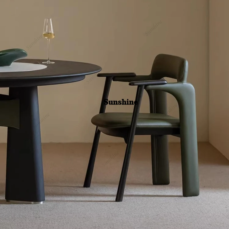 

Vintage solid wood dining table chairs for home black walnut armrest dining chairs