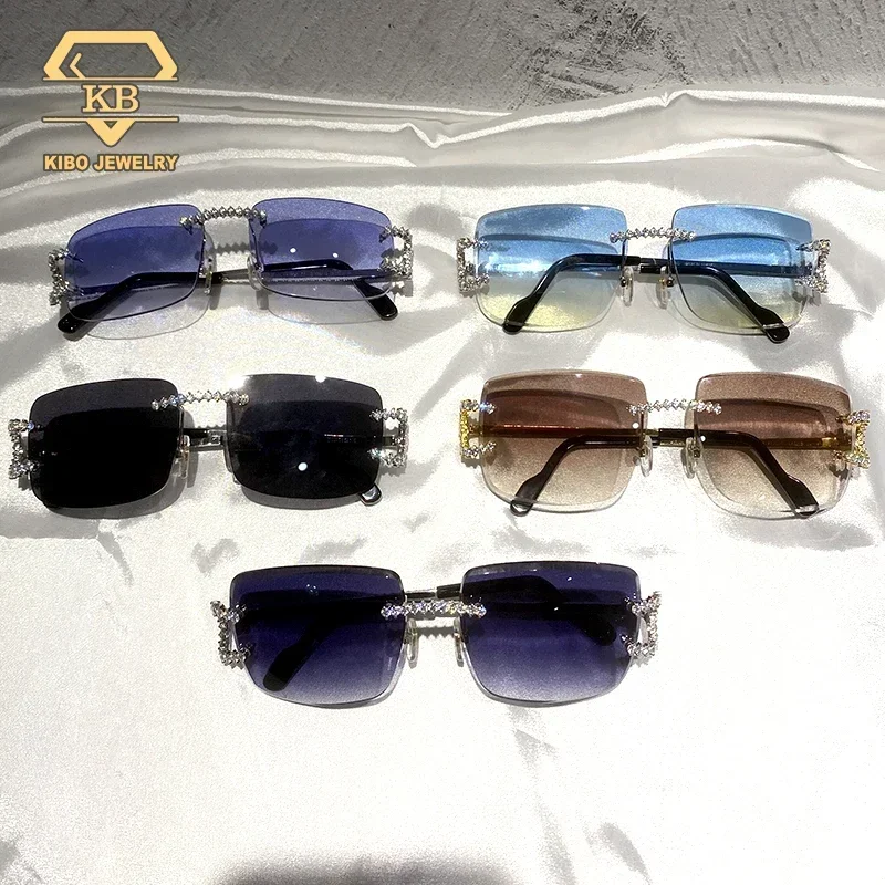 KIBO Coutom 2024 New Arrivals Small Rimless Frameless Gold Designer Women Glasses Rectangle Diamond Cut Sunglass For Men Luxury