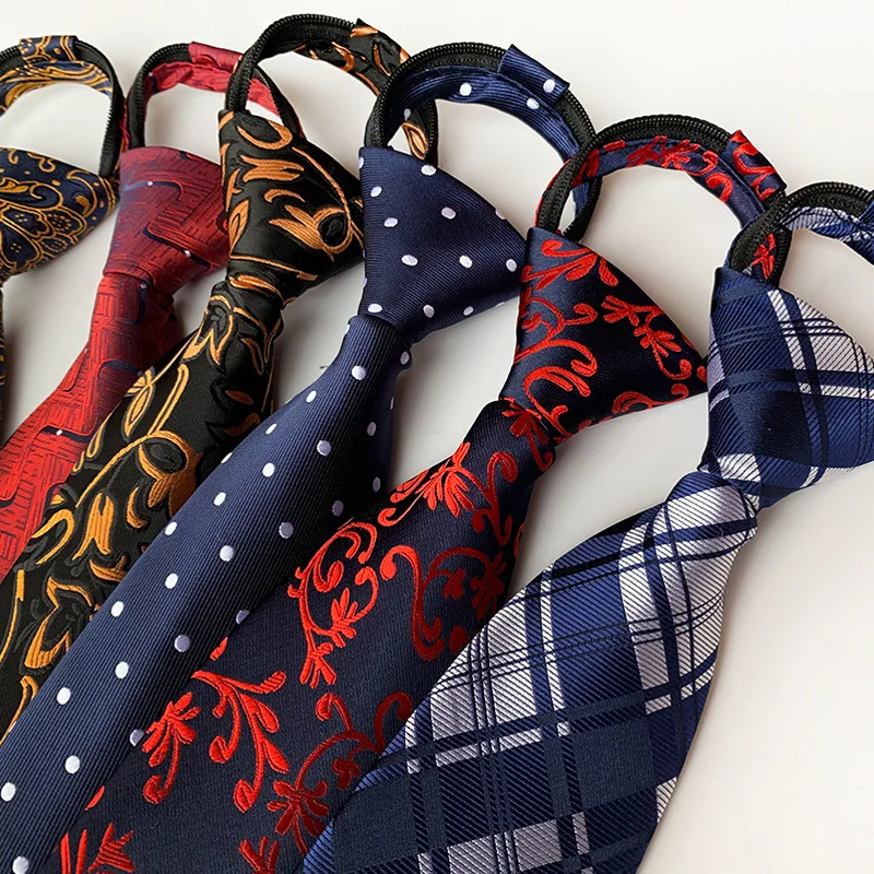 Hot Sale 50*8CM New Tide Fashion Paisley Floral Plaid Dot Necktie Man's Polyester Lazy Zipper Tie for Business Casual Suit Ties