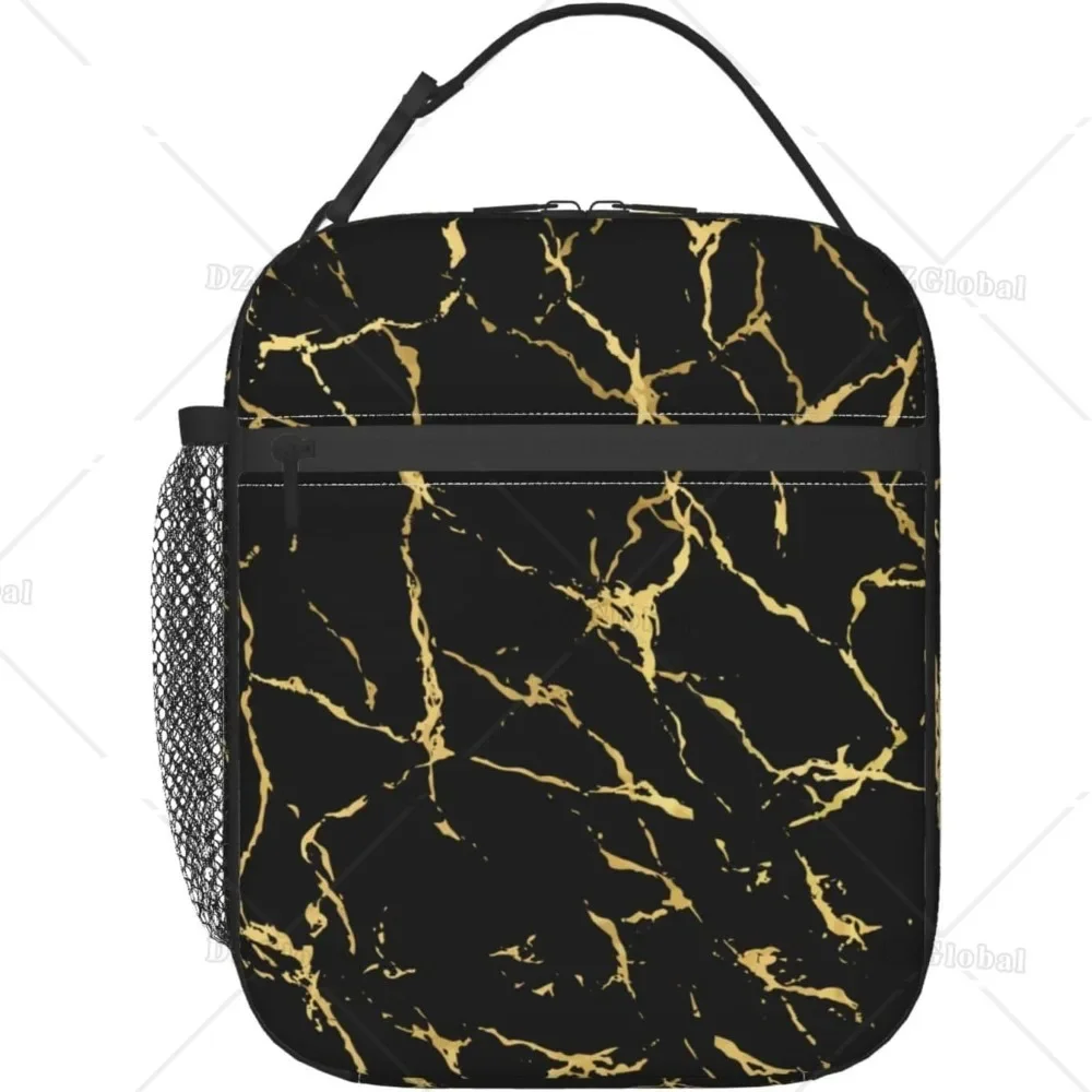 

Gold Marbling Thermal Lunch Bag Reusable Portable Lunch Box Insulated Meal Bag Food Container for School Work Picnic Travel