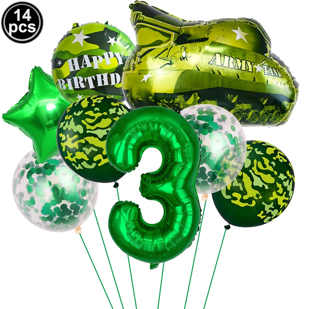 1Set Camouflage Theme Balloon Tank Star Green Number Balloon Military Theme 1-9th Birthday Boy Man Party Decoration Balloon view 5