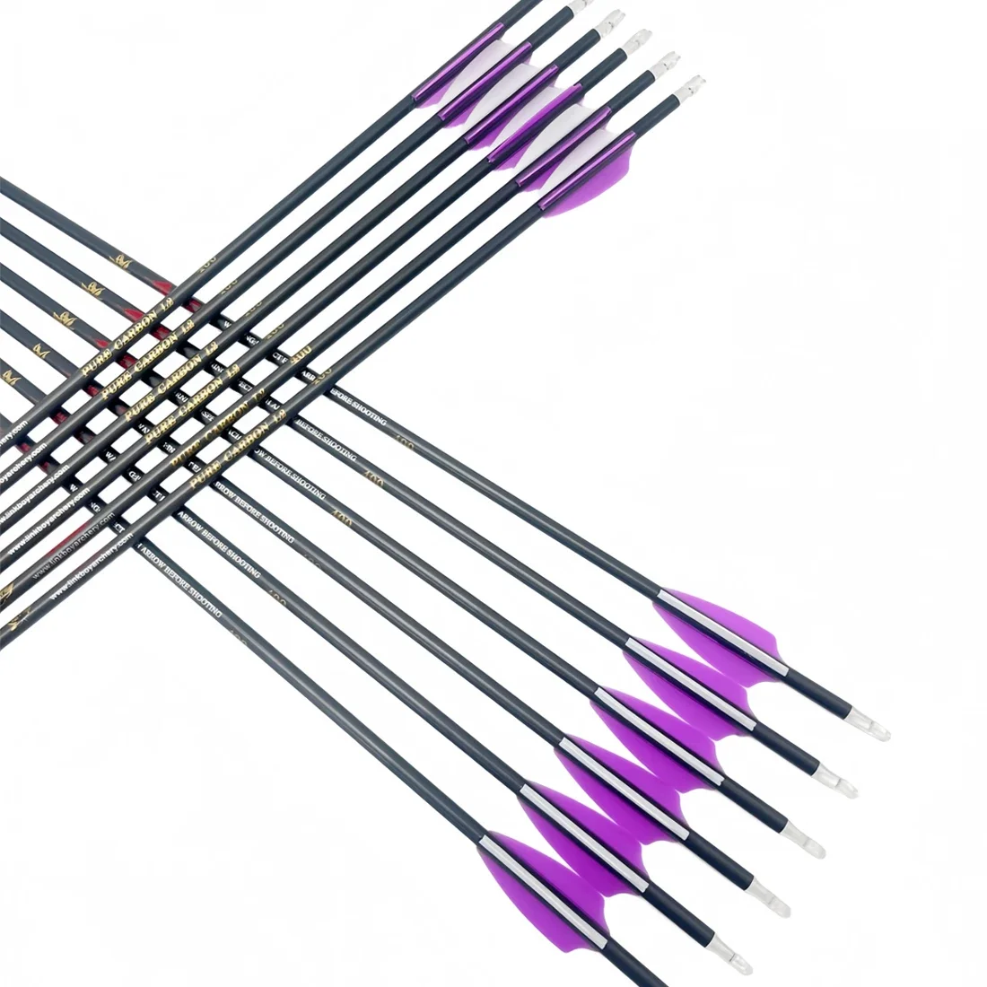 12PCS 2'' Vanes Carbon Arrow SP400-1800 30'' ID4.2mm for Recurve Compound Bow Arrow Shooting Hunting