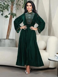 Velvet Dress Msulim Abaya for Women Elegant Lace-up Abayas Morocco Party Dress Maxi Vestidos Kaftan Arabic Long Robe Autumn 202