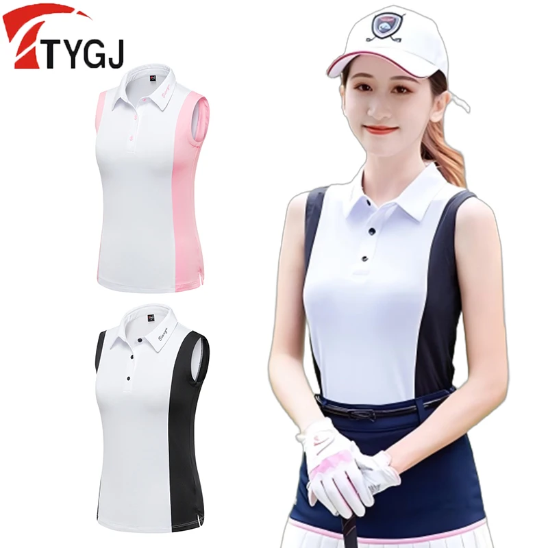 

TTYGJ Women's Summer Sleeveless Golf Shirts Polo Lapel Vest Breathable Quick Drying Fitness Tank Tops Lady Slim Golf Wear