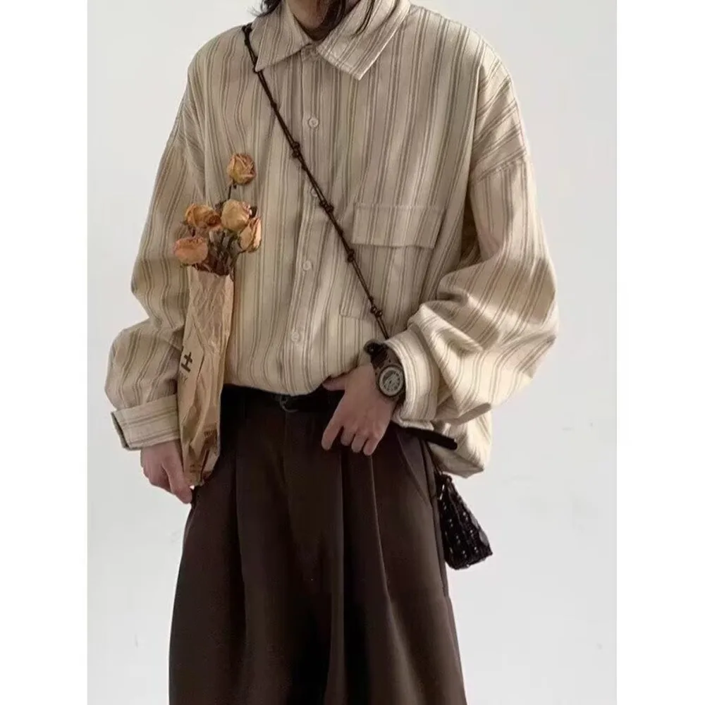 Korean Style Solid Color Casual Shirt Men Long Sleeve Loose Fit Office Wear Minimalist Stretch Comfort Cotton Blend Autumn