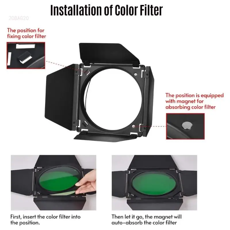 Barn Door & Honeycomb &4 Color Filters for 7Inch Standard Reflectors Studio Flashing Accessories