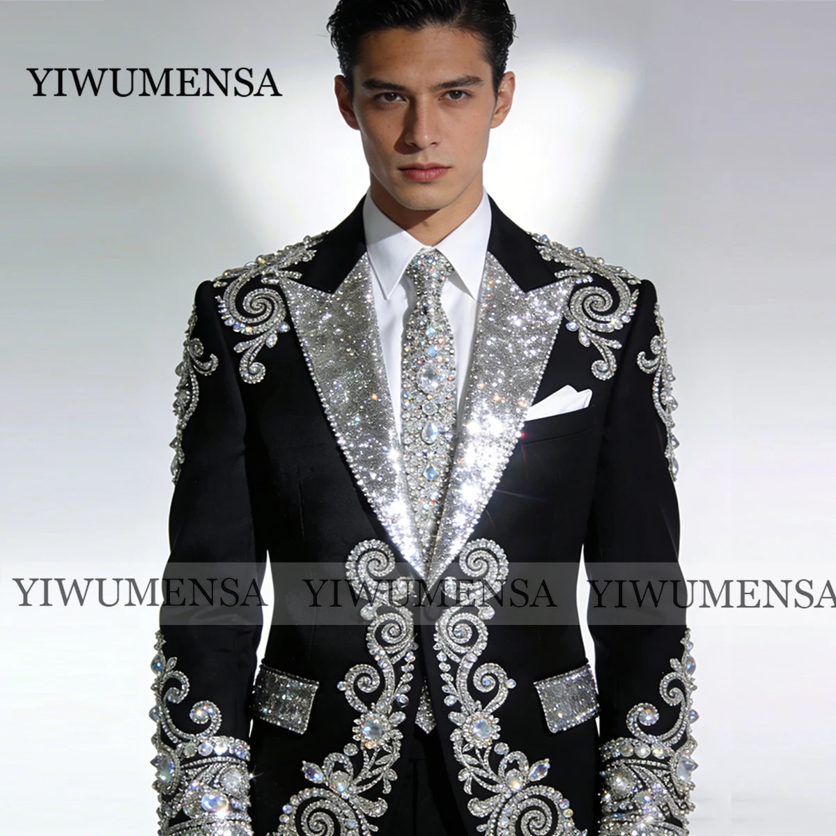 

Элегантные свадебные костюмы для жениха больших размеров, блестящие, расшитые бисером и кристаллами, с пайетками, пиджаки для выпускного вечера, мужские смокинги на заказ, Ropa Hombre