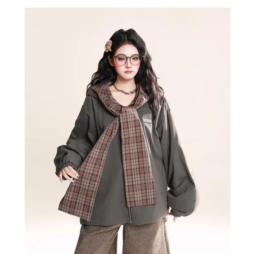 

Casual Spring Autumn Men's Jaet Loose Fit Harajuku Sle Korean Version Street Faion High Quali Polyester Stand Model