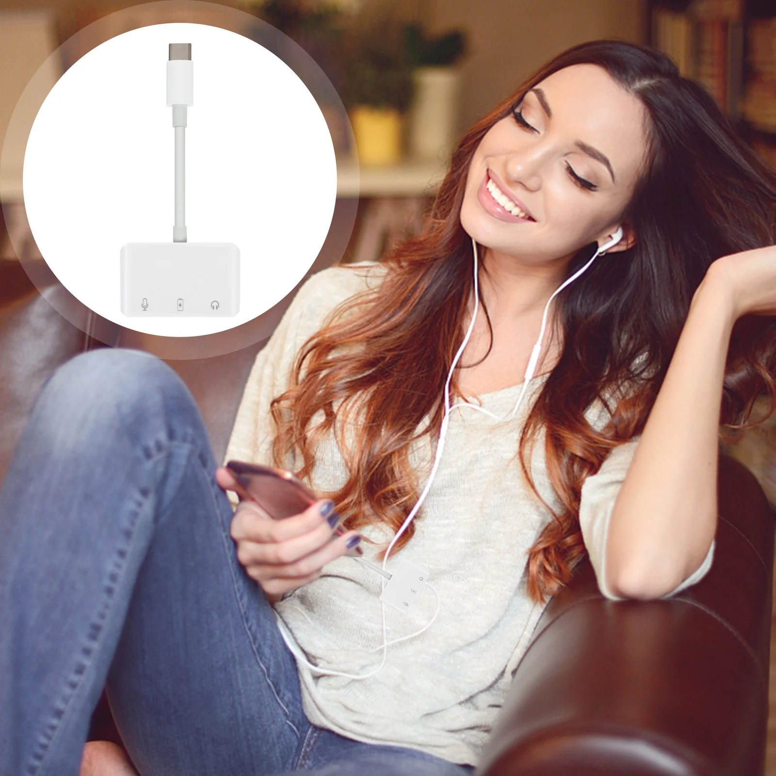 محول سماعة رأس من النوع C إلى 3.5 مم، محول متعدد لأجهزة الكمبيوتر المحمولة، مقبس صوت خارجي مدمج، محول USB