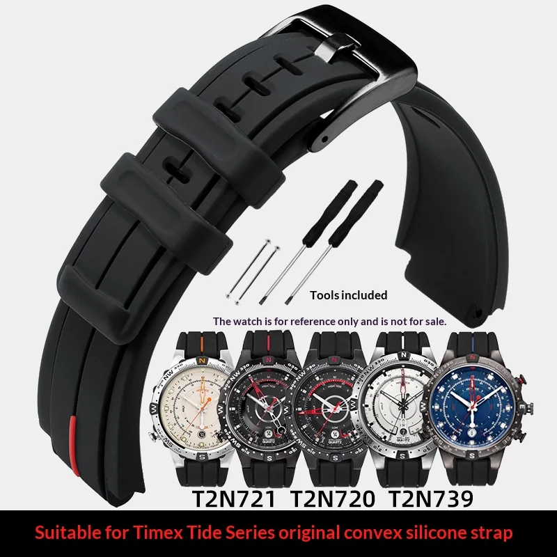 Silicone Watch Strap Replacement for Timex Tidal T2N721 T2N720 T2N739, Convex Interface Outdoor Sports Watch Band Accessories