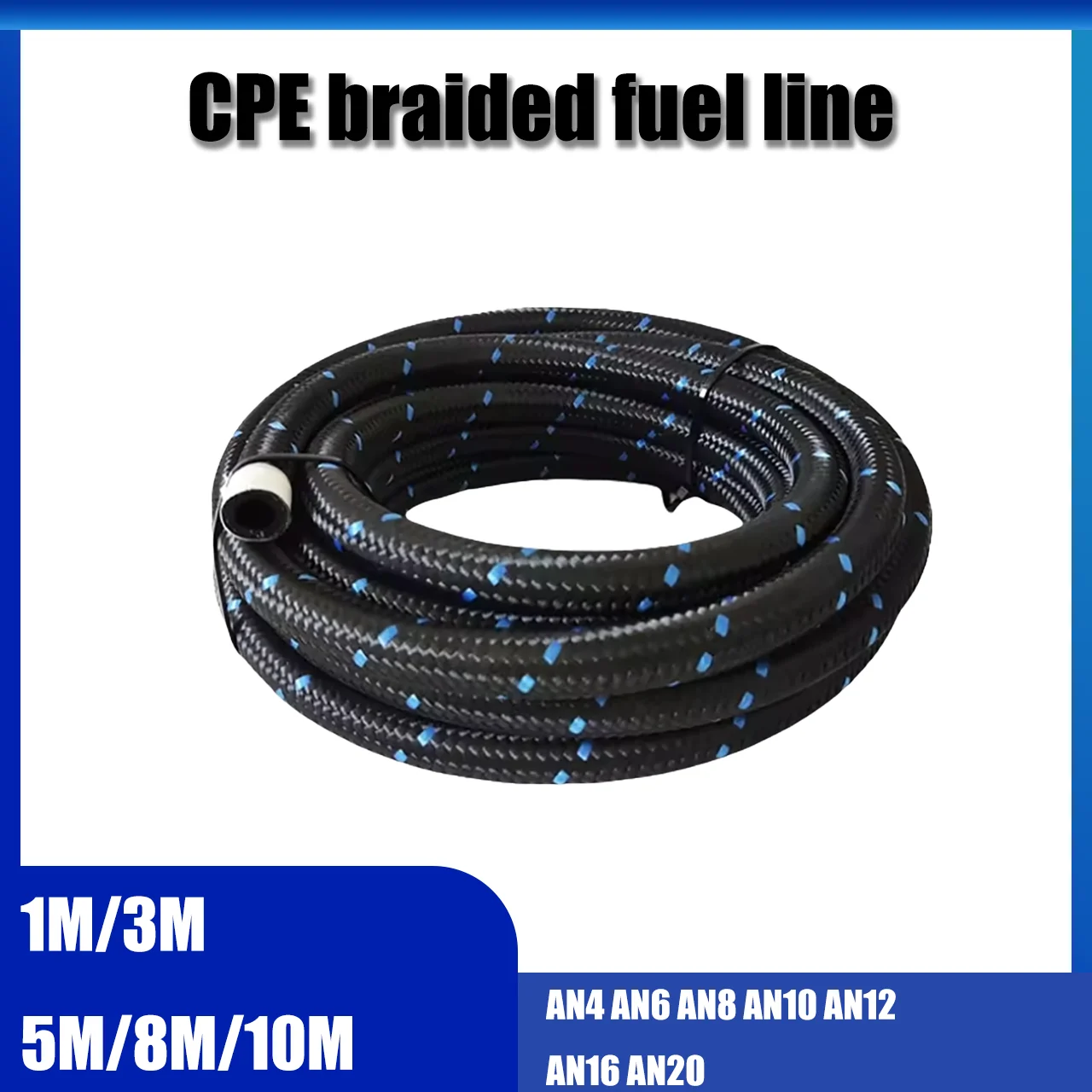 AN4~20Car Fuel Oil Hose Gas Cooler Hose Line Pipe CPETube Nylon Braided Radiator Brake CPE Hose colour Blue Black1M/3M/5M/8M/10M