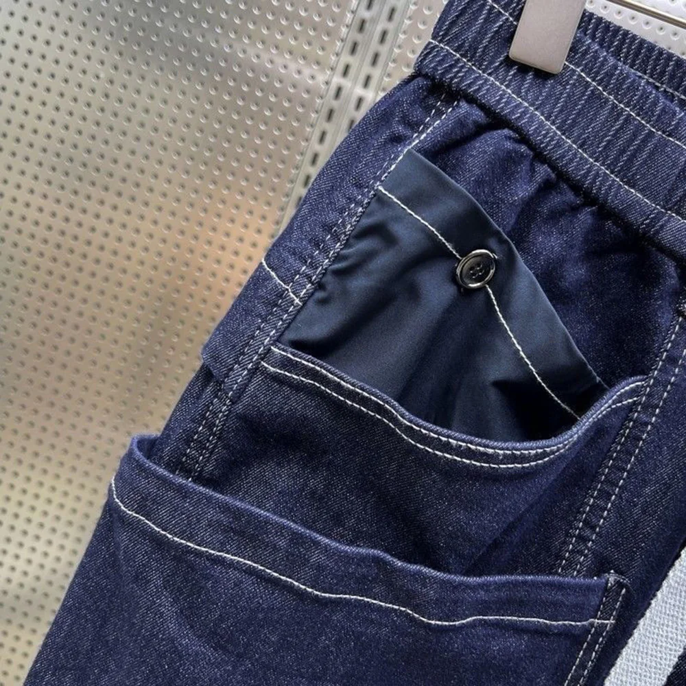 Summer Thin Large Pocket Workwear Denim Shorts Fashion Buckle Belt Trendy All-Match Loose Harem Y2k Shorts Mens Clothing