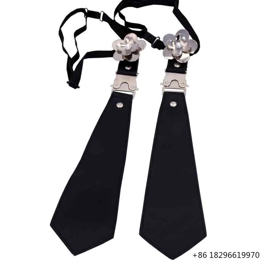 Camellia Pearl Decor Bow Tie Women PU Leather Shirt Dress Fashion Accessory