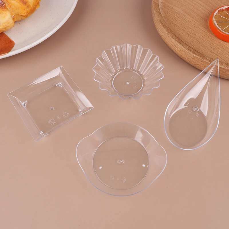 10Pcs Transparent Mini Appetizer Plates Ice Cream Cup Plastic Fruit Candy Cake Jelly Yogurt Mousse Dessert Container Pastry Tool