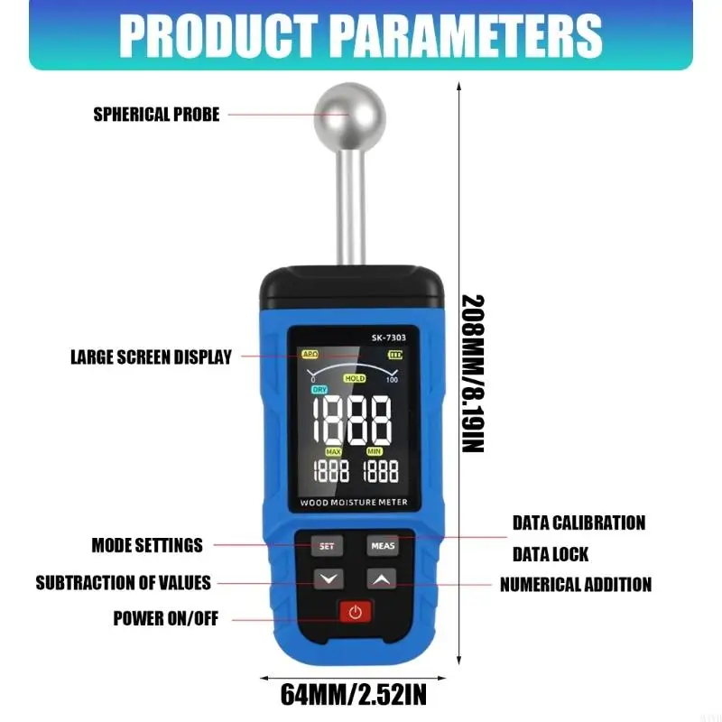 Pinless Moisture Meter with Display for Wood Wallboard Brick and Masonry Review, Rounded Head, Rechargeable Power M4YD
