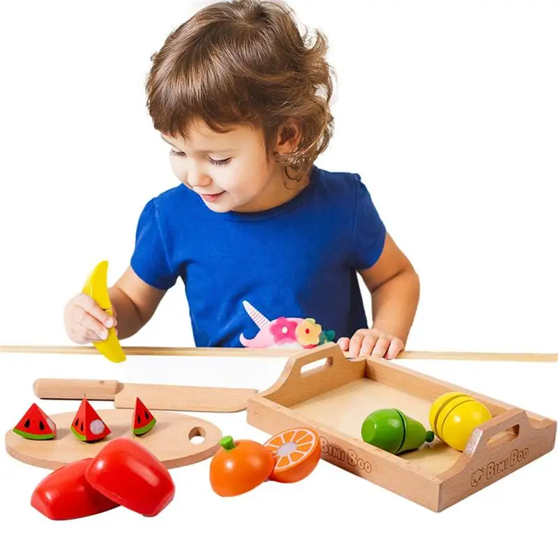 

Wooden Kitchen Pretend Play Toys Cutting Fruit Vegetable Meat Desserts Set Simulation Food Educational Kids Toys Gifts