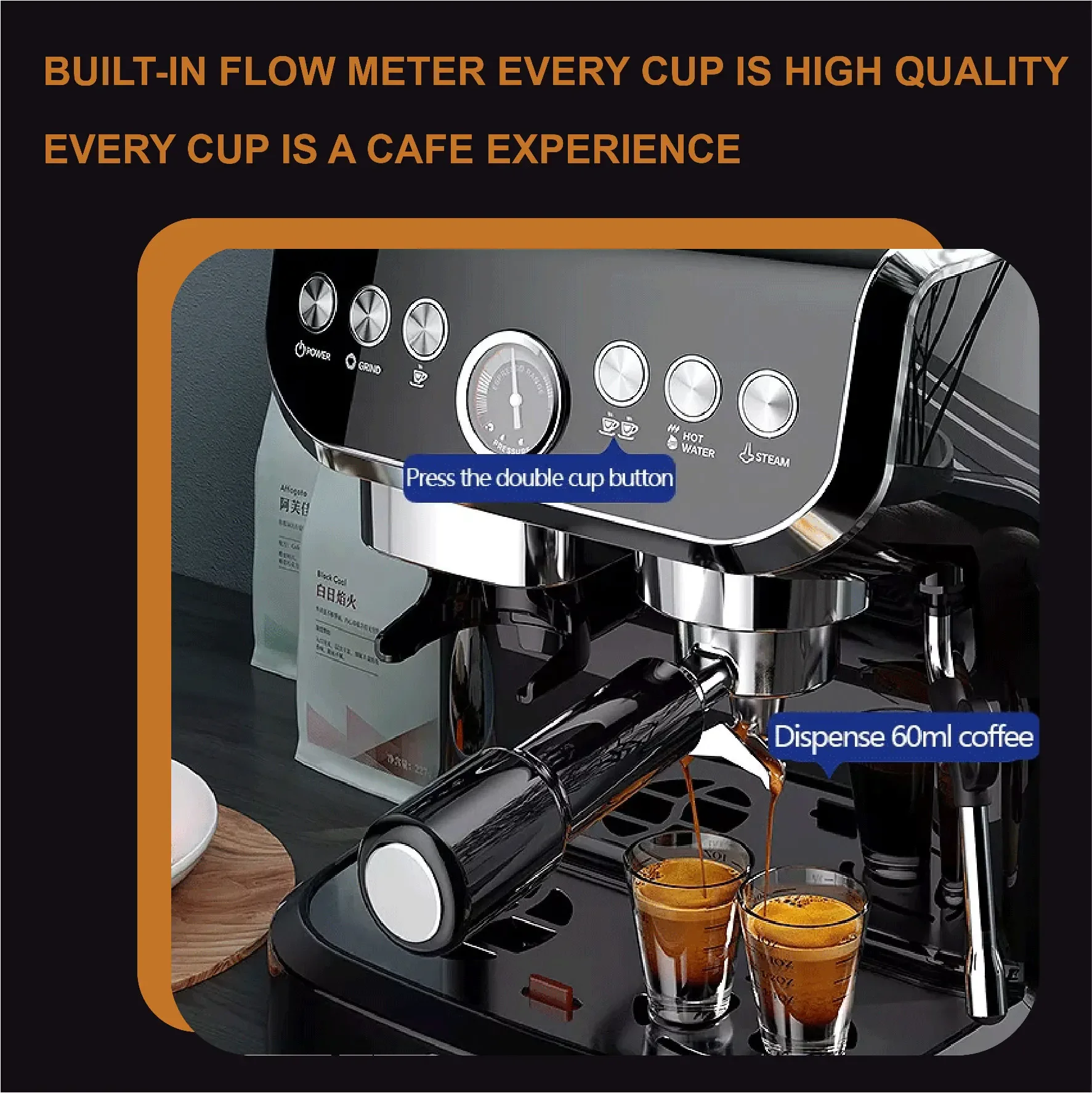 espresso and grinding integrated semi-automatic commercial coffee machine 15Bar pump pressure coffee maker