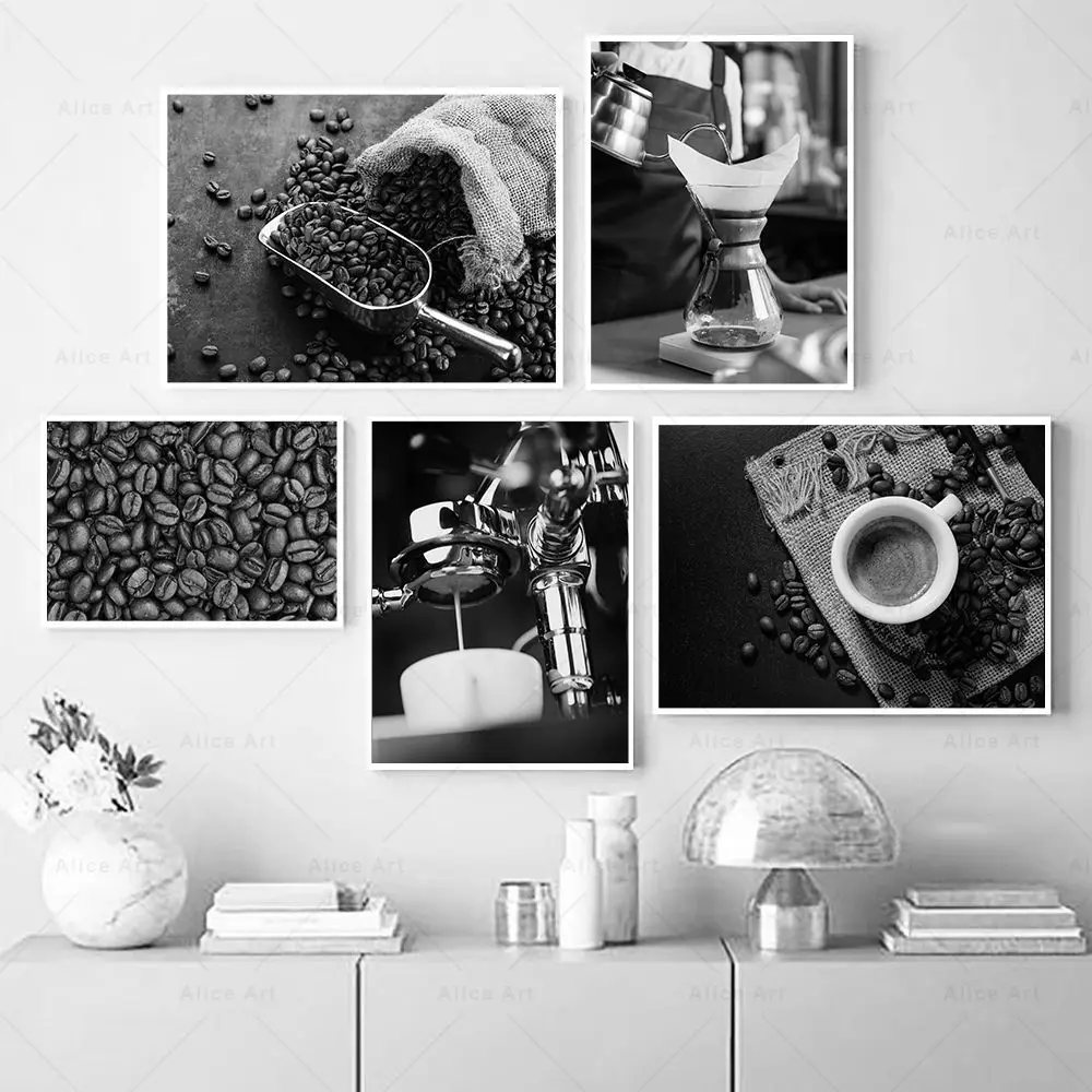 Black White Coffee Poster Food Drink Canvas Print Kitchen Wall Art Painting Modern Picture for Dining Room Restaurant Cafe Decor