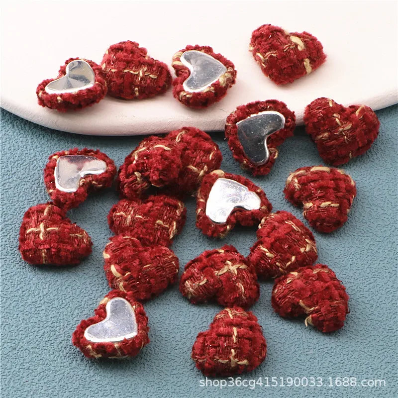 30pcs Mix Colors Woven Fabric Covered Heart Button Flatback DIY Jewelry/Hair Clip Decoration Accessories,17mm