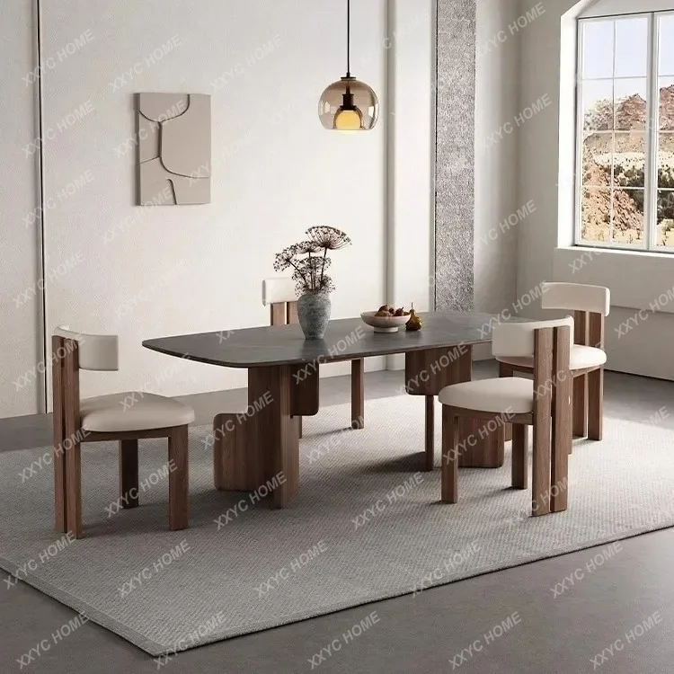 XX  Medieval rock slab rectangular dining table  small apartment minimalist solid wood home retro wooden table