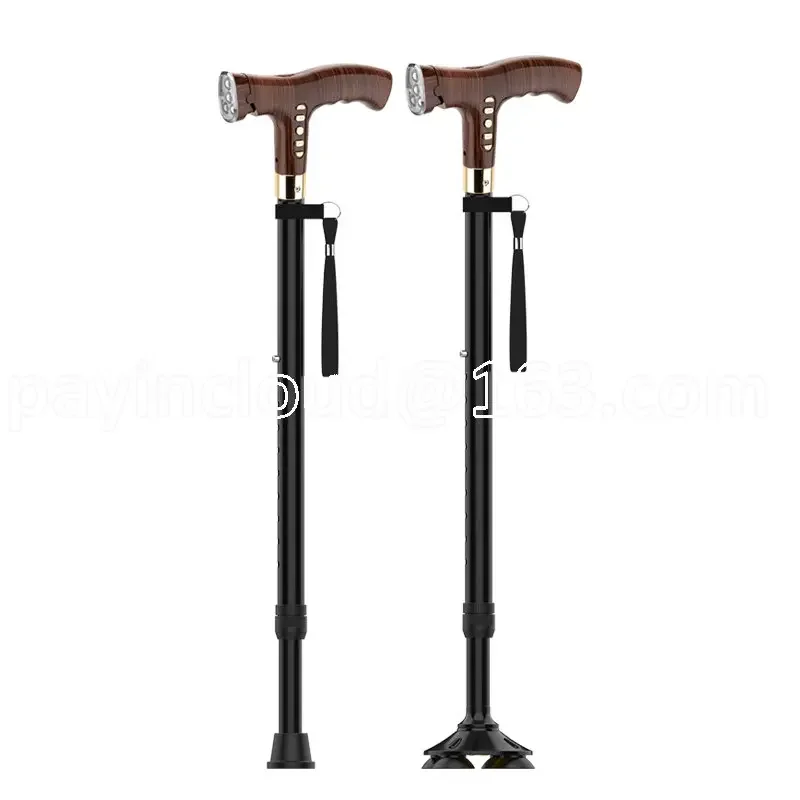 Multi-function Lamp for The Elderly Crutch  Alloy Telescopic Intelligent Fall Alarm Crutch Four-legged Handrail Crutch