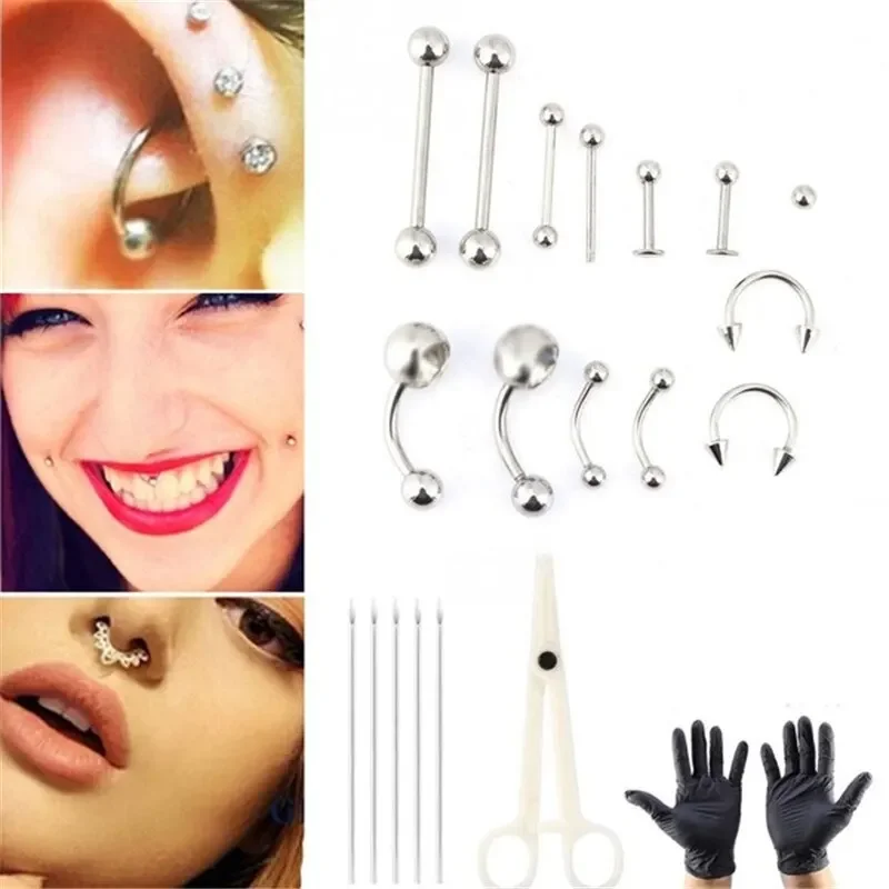 1 Set Disposable Professional Body Piercing Tool Kit Piercing Needle Clamp Tools Ear Tragus Nose Eyebrow Navel Piercings /