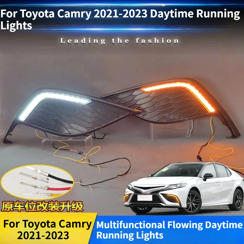 For Toyota Camry XSE 2021 2022 2023 Car Led Daytime Running Light Front Bumper Fog Lamp Modified Dymanic Turn Signal Accessories