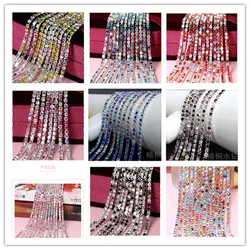 Mix Color 1yard/Piece 17Colors Glass Crystal Rhinestone Chain,Silver Bottom Sew on Cup Chains For Diy Garment Bags Decorations