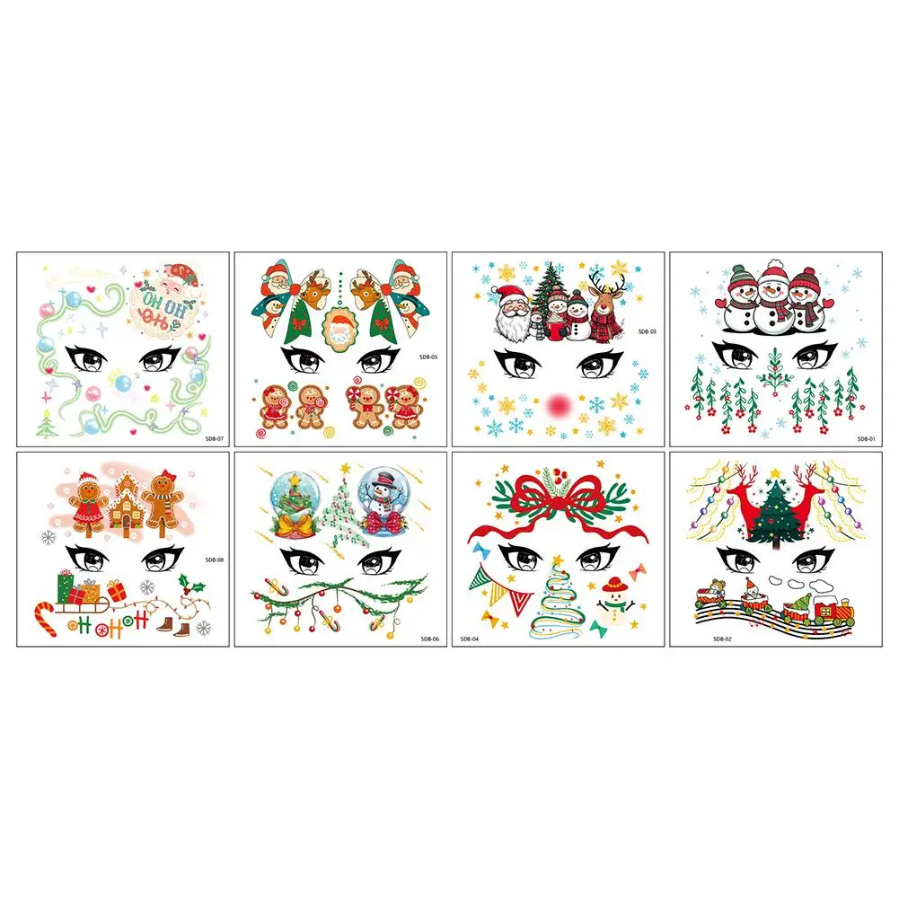 ملصقات وجه مكياج رائعة لعيد الميلاد - ملصقات وجه للأطفال (8 عبوات) لعيد الميلاد الكرتونية لعطلة جديدة J9O7 #5