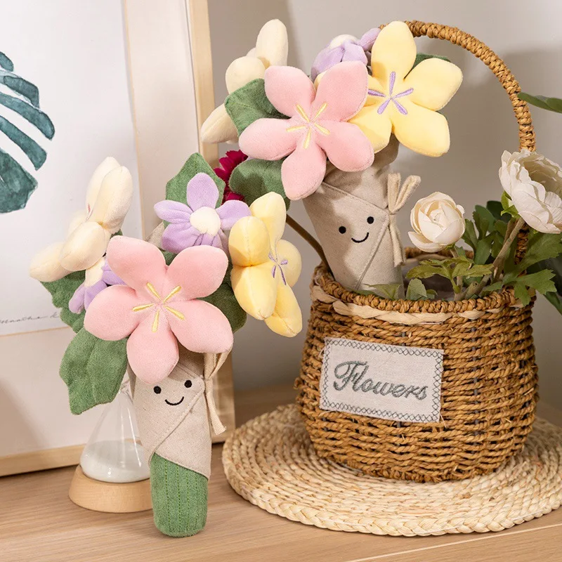 Interessante Plüsch Bouquet, Tulpen, Topfpflanzen, Plüsch puppen, schöne und beruhigende Blumen sträuße und Abschluss Tag Geschenke für Mädchen.