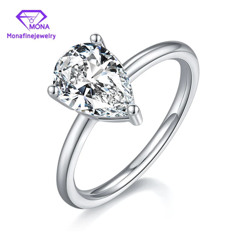 GRA Certified 2CT VVS Pear Shape  Moissanite Diamond  Wedding Ring for Women Silver Plated White Gold Birthday Jewelry