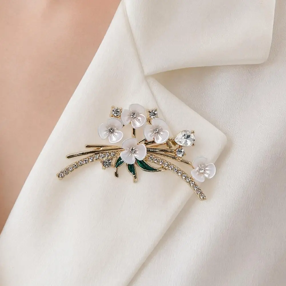 Alloy Brooch Secure Clasp Brooch White Plum Blossom Brooch Artistic Flower Branch Lapel Pin Electroplated for Coats