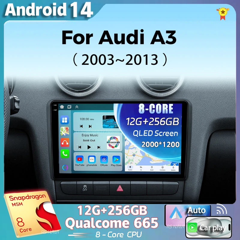 

Android 14 для Audi A3 8P 2003 - 2013 2K QLED Android Автомагнитола мультимедийный видеоплеер GPS AI голос CarPlay головное устройство стерео