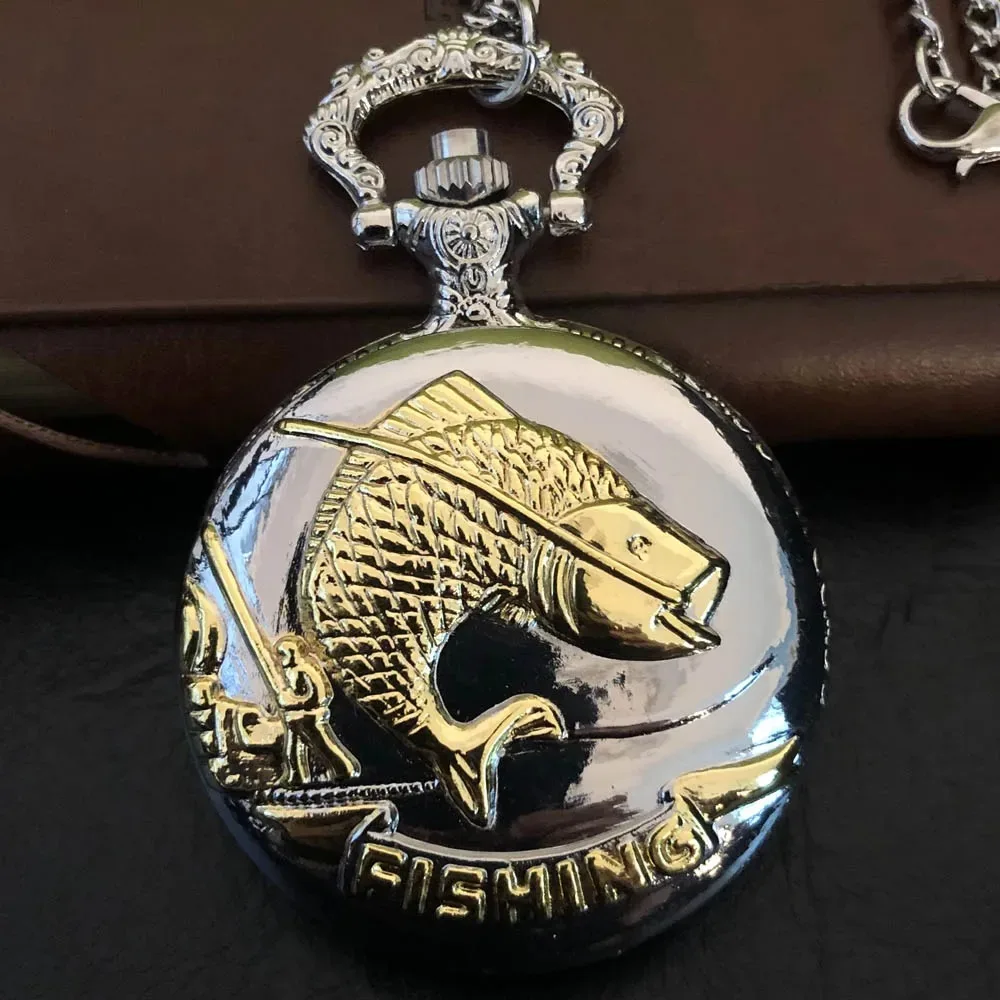ساعات جيب كوارتز لصيد الأسماك Steampunk مع سلسلة ساعة فوب للرجال والنساء ساعة هدايا Reloj De Bolsillo