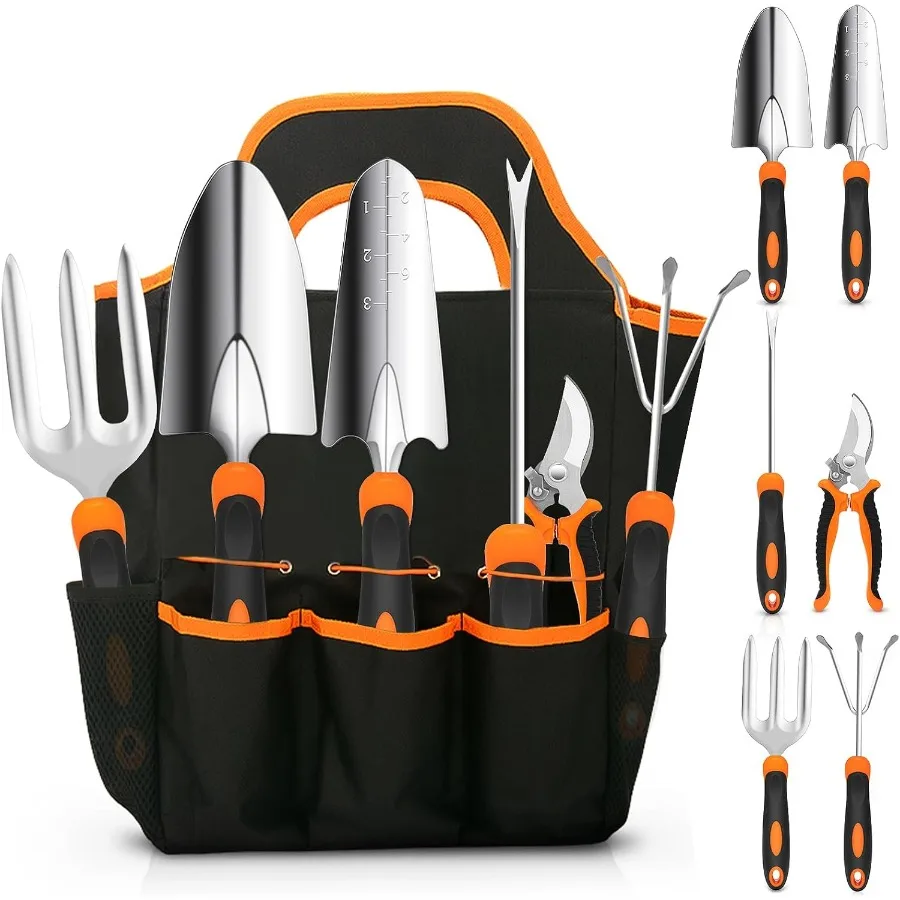 

Heavy Duty Stainless Steel Gardening Tool Set with NonSlip Rubber Grip and Storage Tote Bag Perfect for Outdoor Use and Gardeni