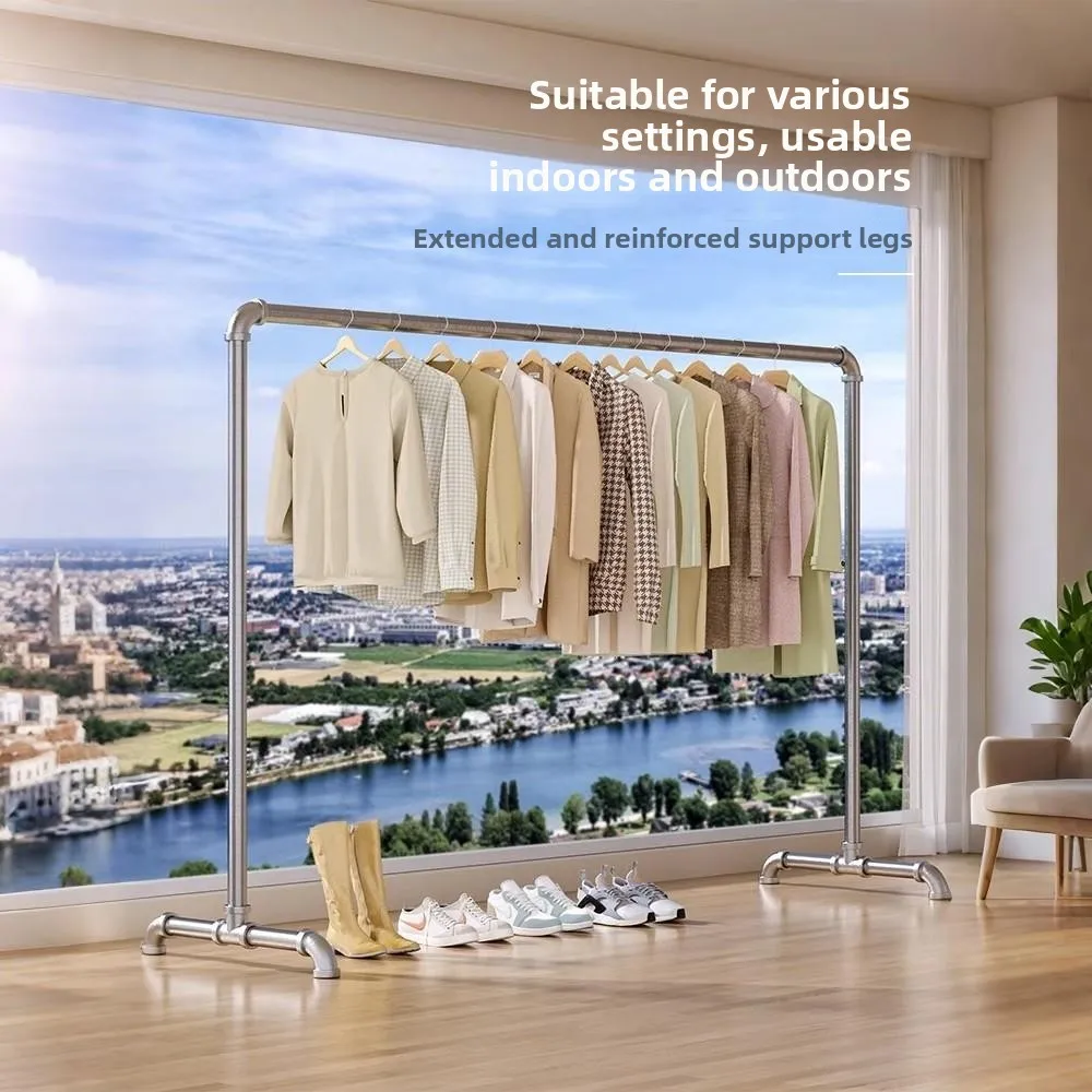 Double Rod Style Clothes Drying Rack Mobile Indoor Outdoor Balcony Bedroom Steel Pipe Simple Design Clothes Hanger Storage Or...