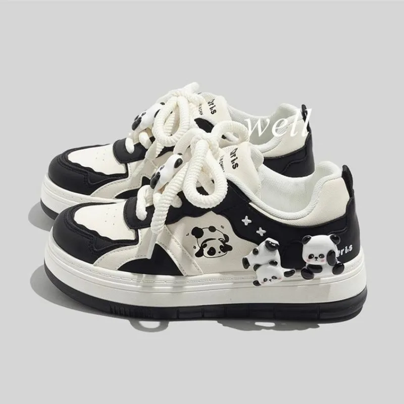 Panda Platform Sneakers Kawaii Women Shoes Tennis Female Casual Vintage Vulcanize Black White Cute Sports Flats Lolita Footwear