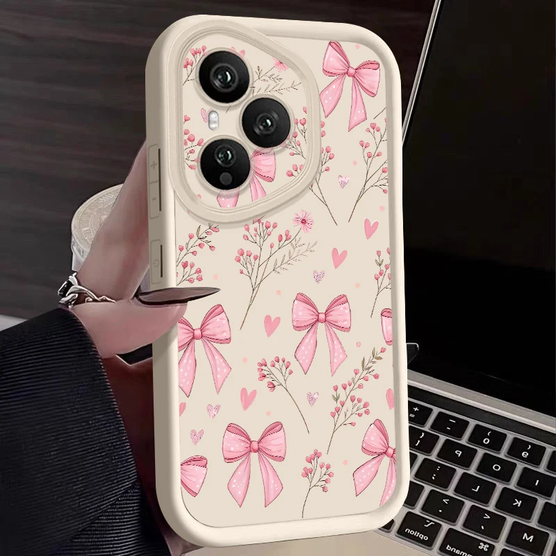 Soft TPU Phone Case For Honor 400 Pro 200 Pro X8c X9c Smart X6b X6c X6a Magic7 Lite Pink Bowknot Pattern Silicone Protect Cover