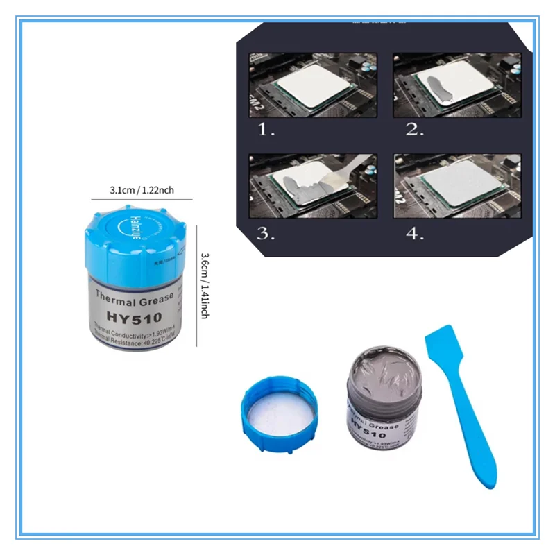 معجون حراري رمادي HY510 10 جرام 3.0 وات/م·K درجة احترافية لوحدة المعالجة المركزية/وحدة معالجة الرسومات/مجموعة شرائح وتبريد الكمبيوتر المحمول LED |   تتضمن مكشطة |   بنفايات
