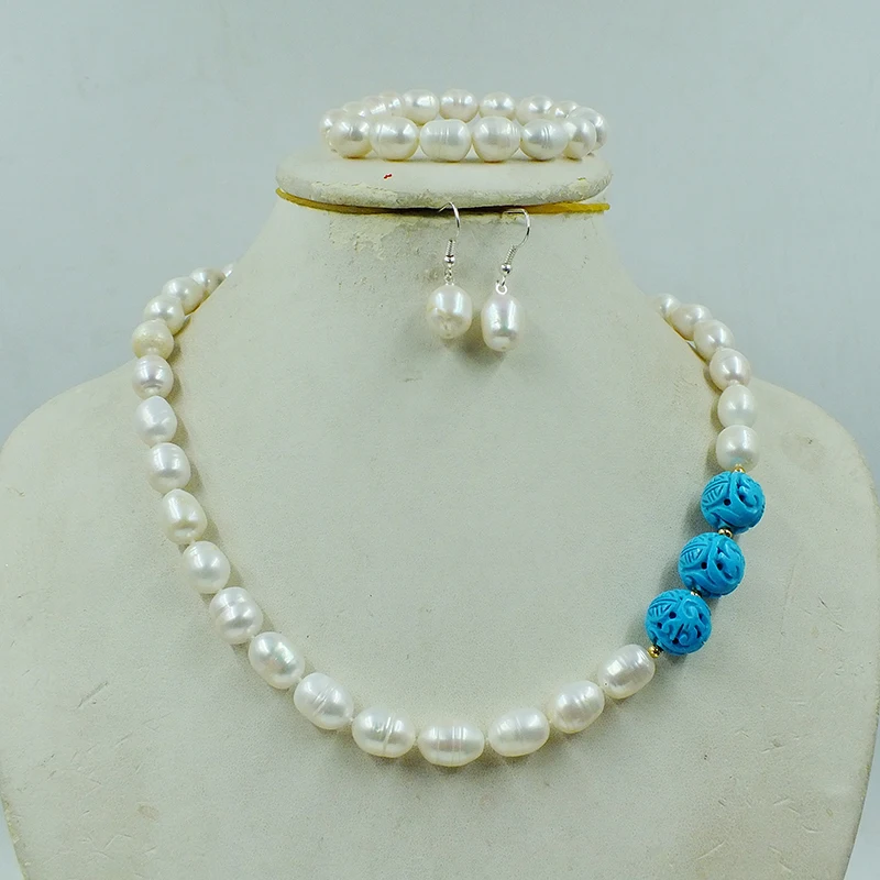 10-11MM 100% Natural White Pearl Necklace/Bracelet/Earring Set  18”