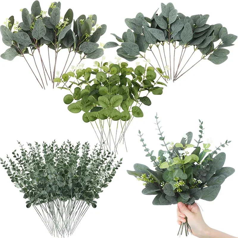 Leaves Fake Seed Eucalyptus Stems Green Silver Dollar Eucalyptus Stems Plant for Wedding