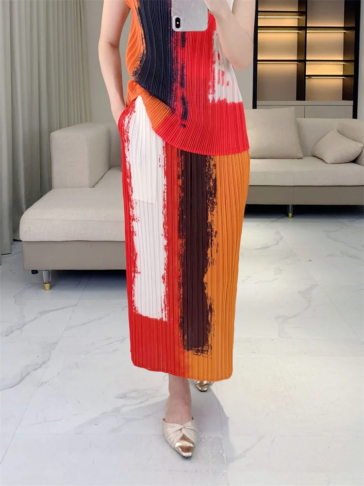 

Miyake Pleated Skirt for Women 2025 Summer New Design Niche Loose Large Size Slim High Waist Pleated Skirt
