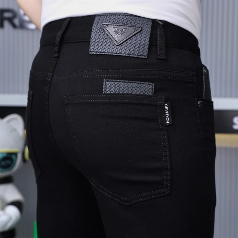 Pure Black Jeans Men's High-End Stylish and Personalized Fashion2024New Slim Fit Skinny Men's Clothing Summer Thin Trousers