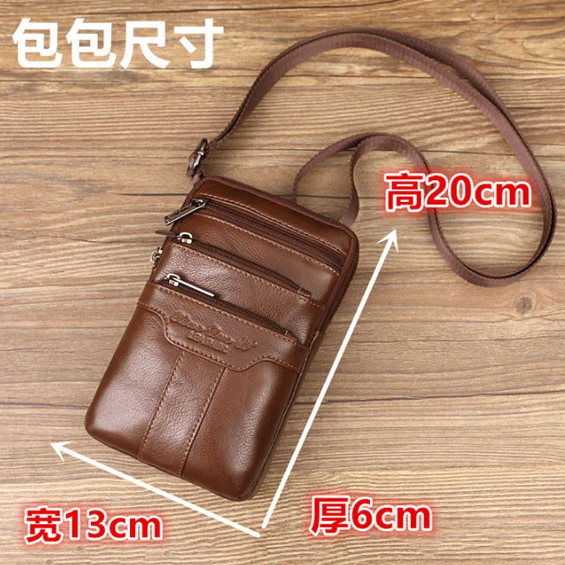 Fashion Men Waist Bag Genuine Leather Cell/Mobile Phone Coin Purse Pocket Shoulder Belt Bag Military Male Crossbody Bag