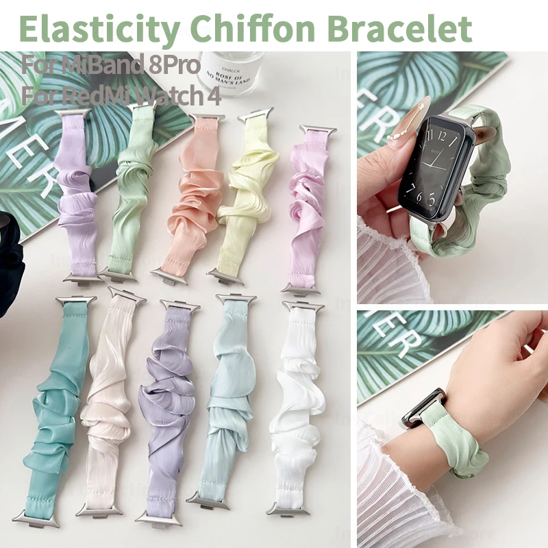 

Elasticity Chiffon Hairband Strap for Redmi Watch 4 Candy Color Scrunchies Loop Bracelet for Xiaomi MiBand 8 Pro NFC Accessories