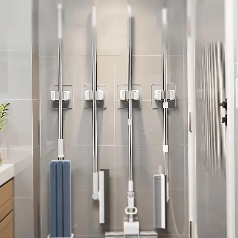 Wall-Mounted Mop And Broom Rack No-Drill Space-Saving Vertical Storage with Mop Storage Clip And Broom Hook Modern Practical Org - view 3
