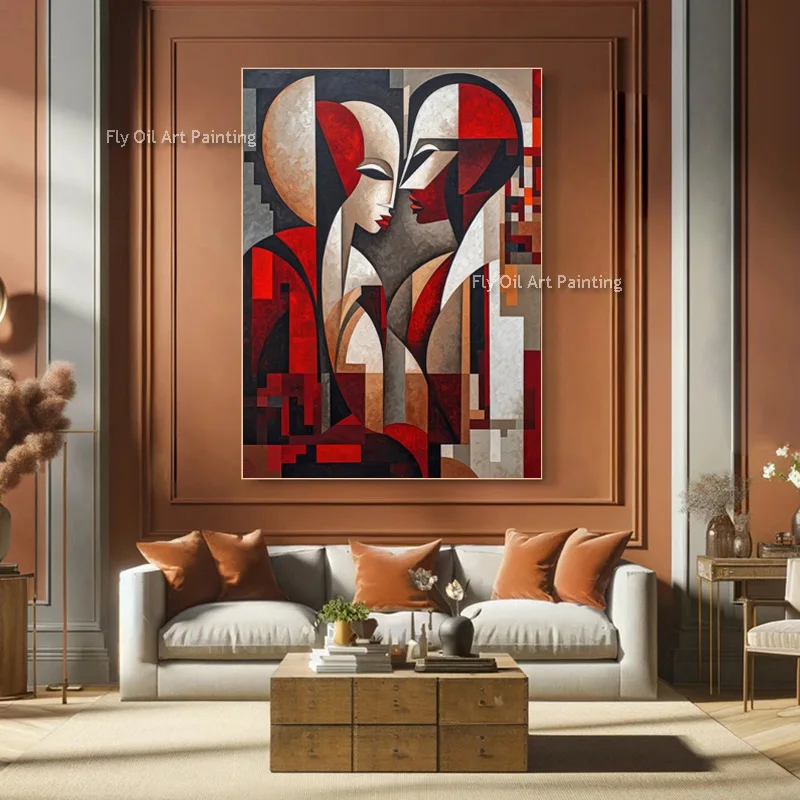 Popular Artwork Hand Made Orange Beige Women Oil Painting On Canvas Large Fashion Design Red Yellow Human Wall Art Decor