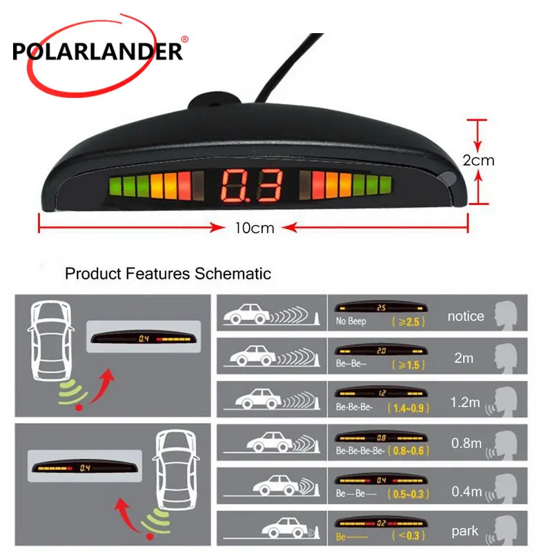 

Car Parking Sensor 12V-24V 6-8 Connection Reverse Backup Radar Monitor System Host Control Box Controller Backlight LED Display