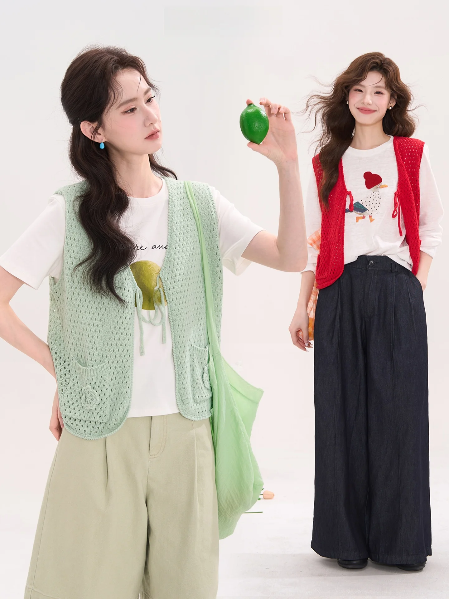 

Heme Knitted Open Cardigan Women's Vest Hollow out 3D Flower Embroidery Casual Loose Fit Spring Summer Fashion Top